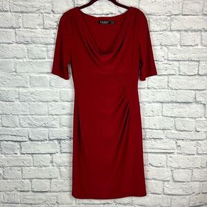 Lauren Ralph Lauren Red Drape Neck Fitted Dress Size 6
